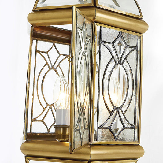 Lantern Outdoor Chandelier Light Colonial Frosted Glass 3 Bulbs Brass Hanging Ceiling Light Clearhalo 'Ceiling Lights' 'Chandeliers' 'Glass shade' 'Glass' Lighting' 284236