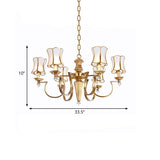 White 6 Bulbs Pendant Chandelier Colonialist Frosted Glass Wide Flare Ceiling Hang Light for Living Room Clearhalo 'Ceiling Lights' 'Chandeliers' 'Glass shade' 'Glass' Lighting' 284265