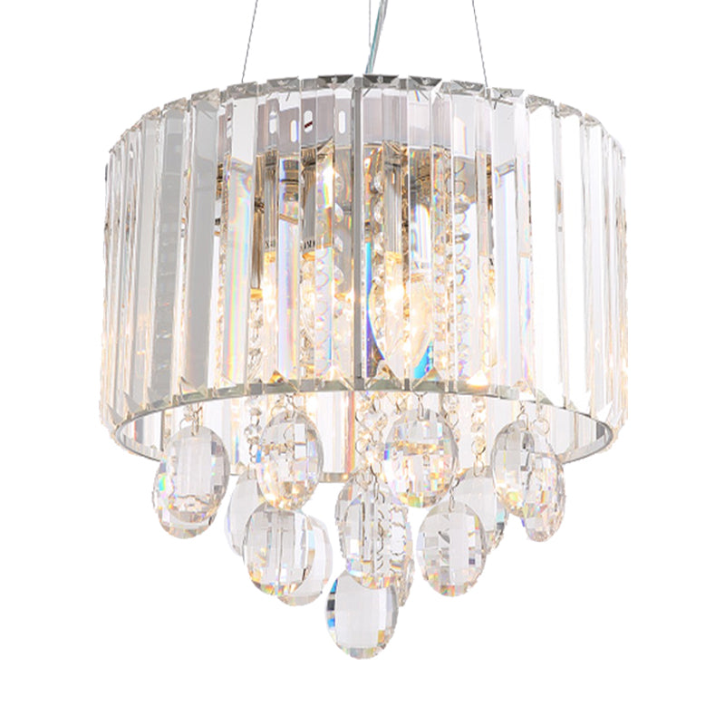 Clear Crystal Rod Drum Hanging Lamp Contemporary 6 Heads Chandelier Pendant Light Clearhalo 'Ceiling Lights' 'Chandeliers' 'Clear' 'Industrial' 'Modern Chandeliers' 'Modern' 'Tiffany' 'Traditional Chandeliers' Lighting' 284354