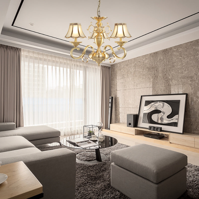 Frosted Glass Scalloped Chandelier Light Traditional 3/5 Lights Living Room Hanging Ceiling Lamp Clearhalo 'Ceiling Lights' 'Chandeliers' 'Glass shade' 'Glass' Lighting' 284382