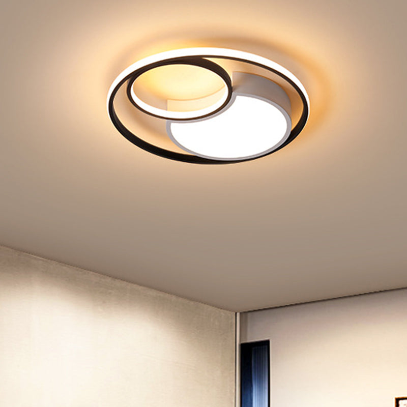 Circle Ceiling Light Modernism Metal Black and White 18"/21.5" Wide LED Flush Lighting in Warm/White Light/Remote Control Stepless Dimming Black-White Clearhalo 'Ceiling Lights' 'Close To Ceiling Lights' 'Close to ceiling' 'Flush mount' Lighting' 284480