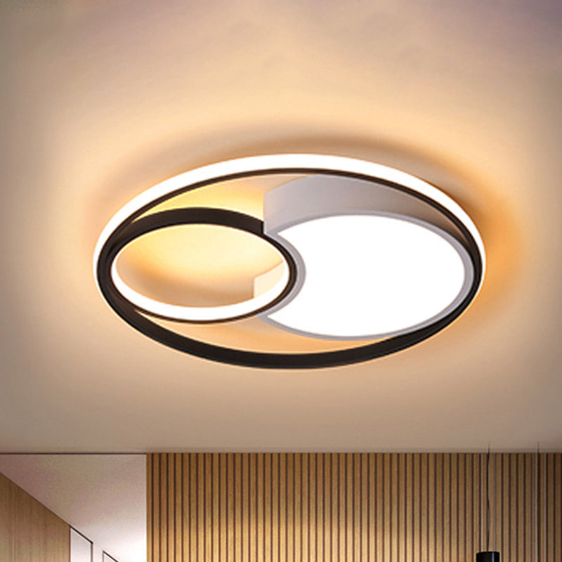 Circle Ceiling Light Modernism Metal Black and White 18"/21.5" Wide LED Flush Lighting in Warm/White Light/Remote Control Stepless Dimming Clearhalo 'Ceiling Lights' 'Close To Ceiling Lights' 'Close to ceiling' 'Flush mount' Lighting' 284481