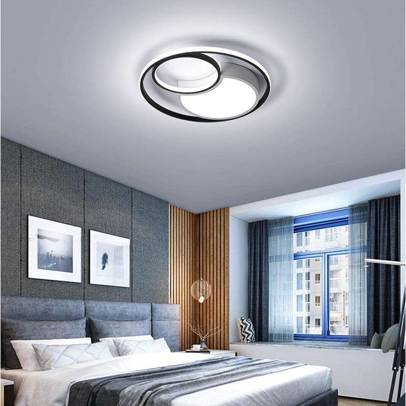 Circle Ceiling Light Modernism Metal Black and White 18"/21.5" Wide LED Flush Lighting in Warm/White Light/Remote Control Stepless Dimming Black-White White Clearhalo 'Ceiling Lights' 'Close To Ceiling Lights' 'Close to ceiling' 'Flush mount' Lighting' 284482