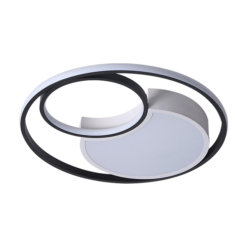 Circle Ceiling Light Modernism Metal Black and White 18"/21.5" Wide LED Flush Lighting in Warm/White Light/Remote Control Stepless Dimming Clearhalo 'Ceiling Lights' 'Close To Ceiling Lights' 'Close to ceiling' 'Flush mount' Lighting' 284483