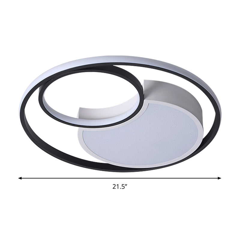 Circle Ceiling Light Modernism Metal Black and White 18"/21.5" Wide LED Flush Lighting in Warm/White Light/Remote Control Stepless Dimming Clearhalo 'Ceiling Lights' 'Close To Ceiling Lights' 'Close to ceiling' 'Flush mount' Lighting' 284485