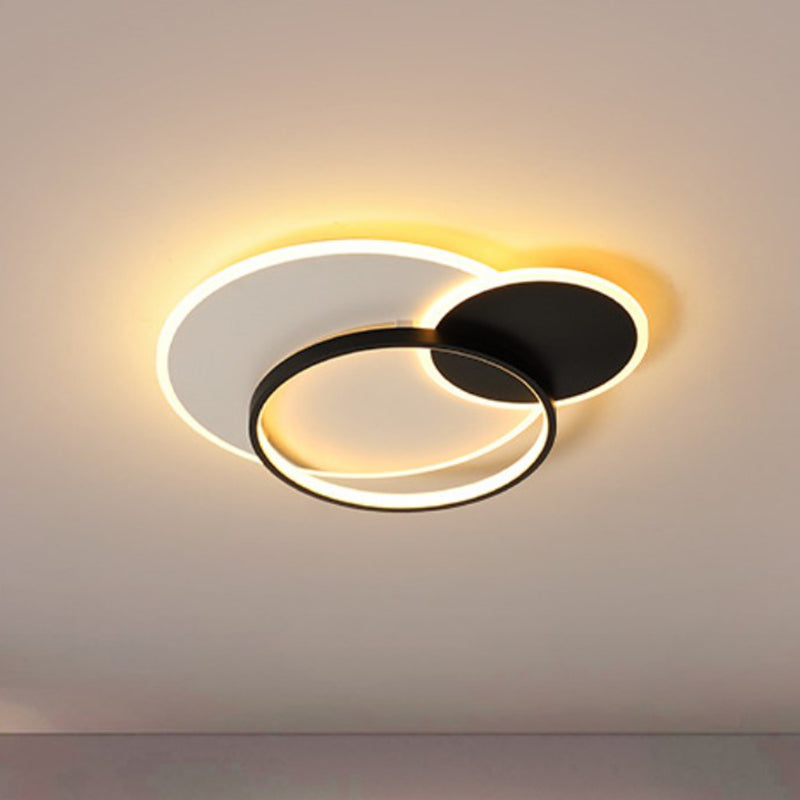 18"/21.5" Wide Overlapping Acrylic Flush Mount Fixture Simple Black and White LED Ceiling Light, Warm/White Light/Remote Control Stepless Dimming Clearhalo 'Ceiling Lights' 'Close To Ceiling Lights' 'Close to ceiling' 'Flush mount' Lighting' 284509
