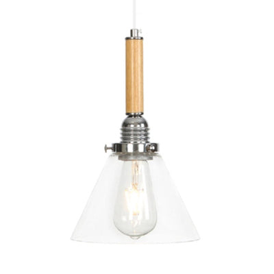 Modern Cone/Flared/Gourd Shaped Pendant Lighting 1 Light Clear Glass Hanging Light Fixture in Chrome Clear Cone Clearhalo 'Ceiling Lights' 'Glass shade' 'Glass' 'Industrial Pendants' 'Industrial' 'Middle Century Pendants' 'Pendant Lights' 'Pendants' 'Tiffany' Lighting' 28450