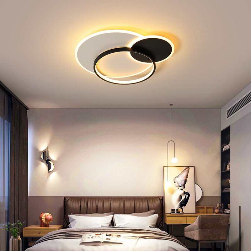 18"/21.5" Wide Overlapping Acrylic Flush Mount Fixture Simple Black and White LED Ceiling Light, Warm/White Light/Remote Control Stepless Dimming Clearhalo 'Ceiling Lights' 'Close To Ceiling Lights' 'Close to ceiling' 'Flush mount' Lighting' 284510