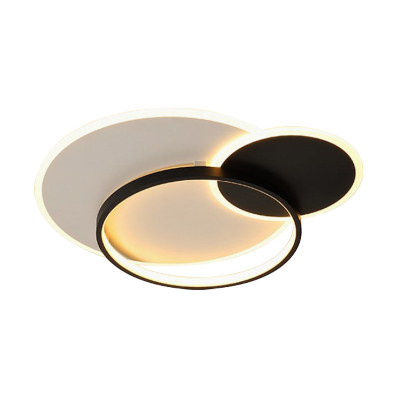 18"/21.5" Wide Overlapping Acrylic Flush Mount Fixture Simple Black and White LED Ceiling Light, Warm/White Light/Remote Control Stepless Dimming Clearhalo 'Ceiling Lights' 'Close To Ceiling Lights' 'Close to ceiling' 'Flush mount' Lighting' 284511