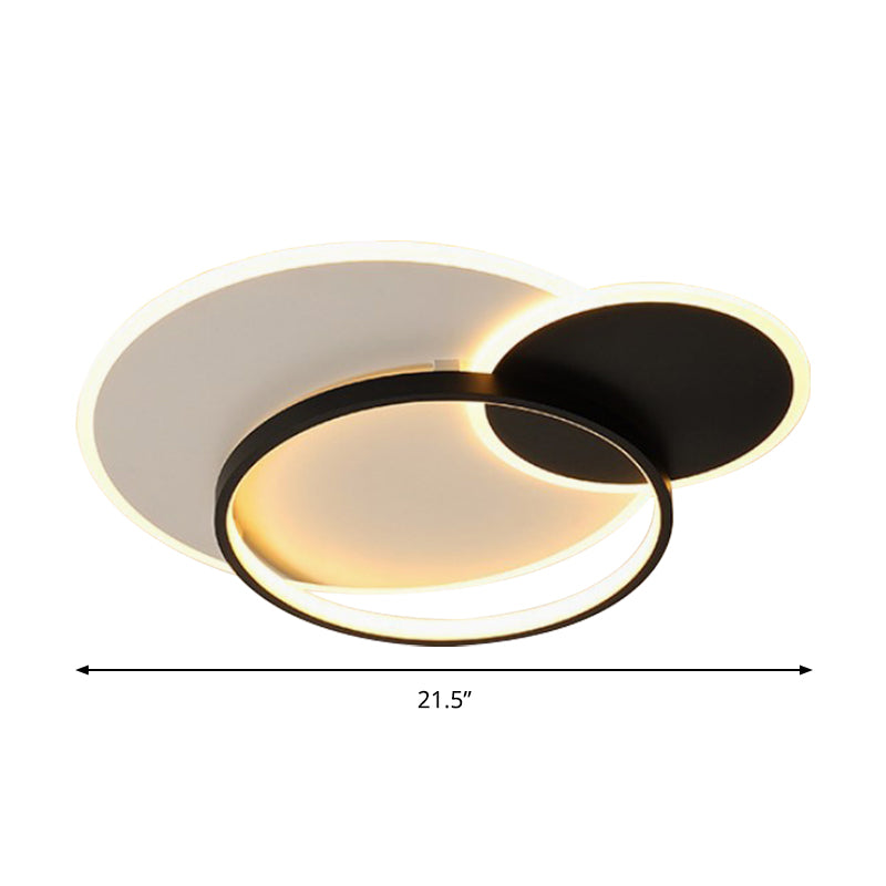 18"/21.5" Wide Overlapping Acrylic Flush Mount Fixture Simple Black and White LED Ceiling Light, Warm/White Light/Remote Control Stepless Dimming Clearhalo 'Ceiling Lights' 'Close To Ceiling Lights' 'Close to ceiling' 'Flush mount' Lighting' 284513