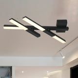 Black Linear Ceiling Mount Light Modernism Metal 27" Wide LED Flush Light Fixture in Natural Light/Remote Control Stepless Dimming Clearhalo 'Ceiling Lights' 'Close To Ceiling Lights' 'Close to ceiling' 'Flush mount' Lighting' 284535