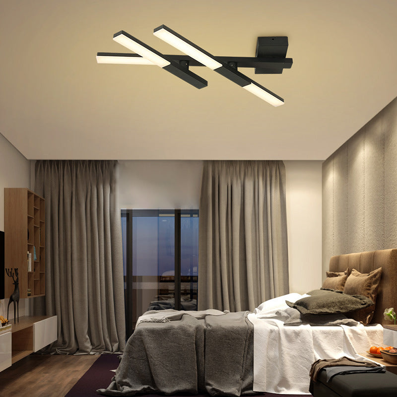 Black Linear Ceiling Mount Light Modernism Metal 27" Wide LED Flush Light Fixture in Natural Light/Remote Control Stepless Dimming Clearhalo 'Ceiling Lights' 'Close To Ceiling Lights' 'Close to ceiling' 'Flush mount' Lighting' 284536