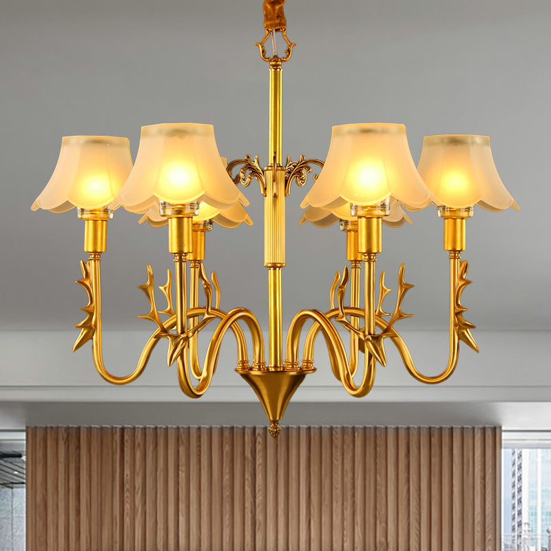 5 Bulbs Scallop Pendant Lamp Colonial Gold Frosted Glass Chandelier Light  Fixture for Study Room