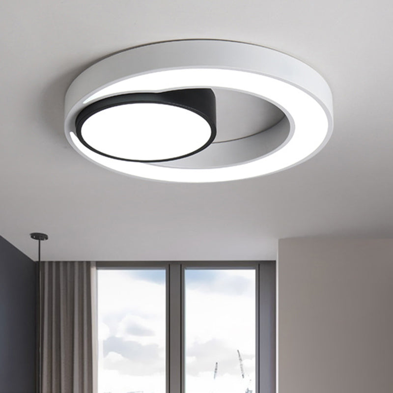 Round Ceiling Fixture Modernism Metal Black and White 16"/19.5"/23.5" Wide LED Flush Light, Warm/White Light Black-White White Clearhalo 'Ceiling Lights' 'Close To Ceiling Lights' 'Close to ceiling' 'Flush mount' Lighting' 284649