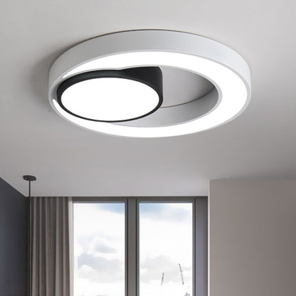 Round Ceiling Fixture Modernism Metal Black and White 16"/19.5"/23.5" Wide LED Flush Light, Warm/White Light Black-White White Clearhalo 'Ceiling Lights' 'Close To Ceiling Lights' 'Close to ceiling' 'Flush mount' Lighting' 284649