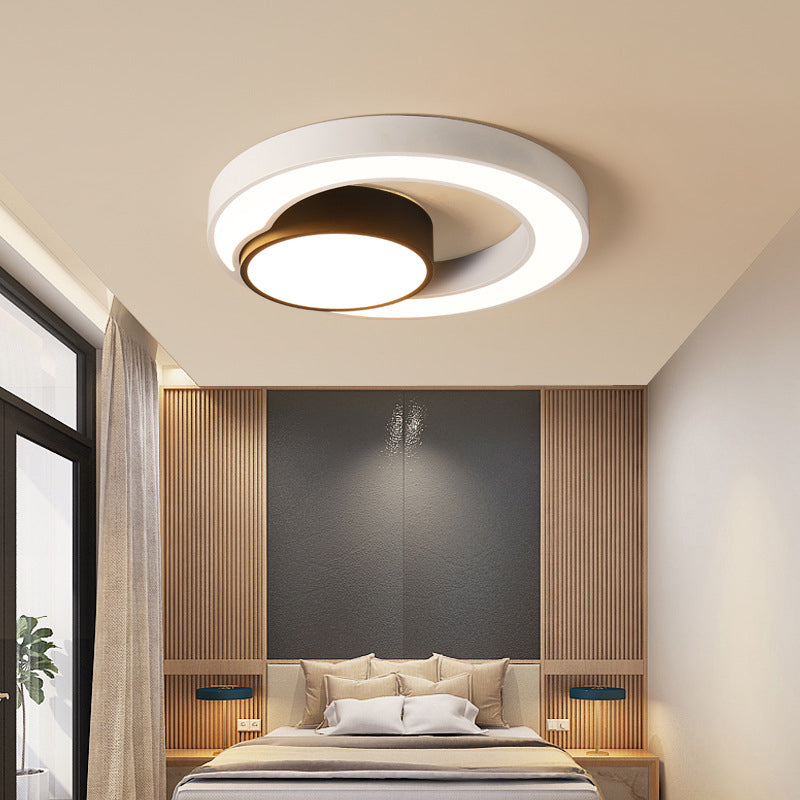 Round Ceiling Fixture Modernism Metal Black and White 16"/19.5"/23.5" Wide LED Flush Light, Warm/White Light Black-White Warm Clearhalo 'Ceiling Lights' 'Close To Ceiling Lights' 'Close to ceiling' 'Flush mount' Lighting' 284650