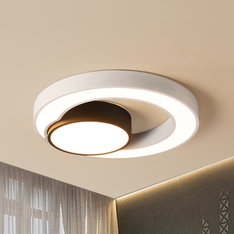 Round Ceiling Fixture Modernism Metal Black and White 16"/19.5"/23.5" Wide LED Flush Light, Warm/White Light Clearhalo 'Ceiling Lights' 'Close To Ceiling Lights' 'Close to ceiling' 'Flush mount' Lighting' 284651