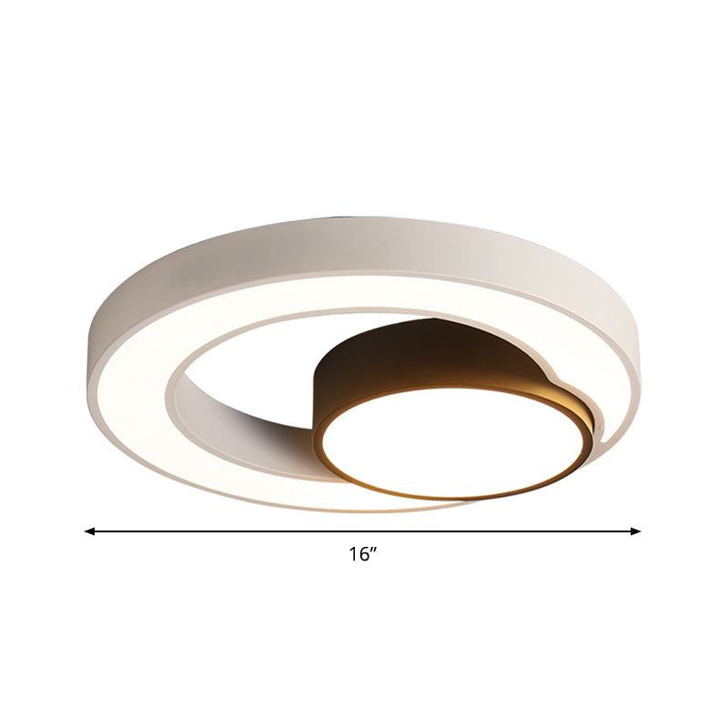 Round Ceiling Fixture Modernism Metal Black and White 16"/19.5"/23.5" Wide LED Flush Light, Warm/White Light Clearhalo 'Ceiling Lights' 'Close To Ceiling Lights' 'Close to ceiling' 'Flush mount' Lighting' 284653