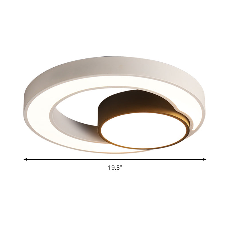 Round Ceiling Fixture Modernism Metal Black and White 16"/19.5"/23.5" Wide LED Flush Light, Warm/White Light Clearhalo 'Ceiling Lights' 'Close To Ceiling Lights' 'Close to ceiling' 'Flush mount' Lighting' 284654