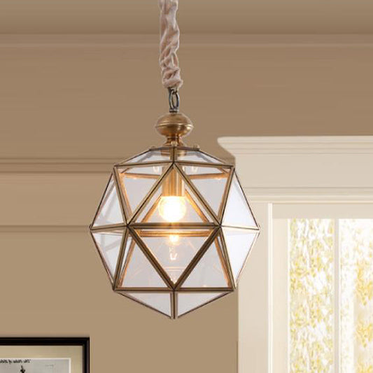 Single Head Pendant Light Fixture Colonial Faceted Clear Glass Suspension Lamp for Porch Clearhalo 'Ceiling Lights' 'Glass shade' 'Glass' 'Pendant Lights' 'Pendants' Lighting' 284686