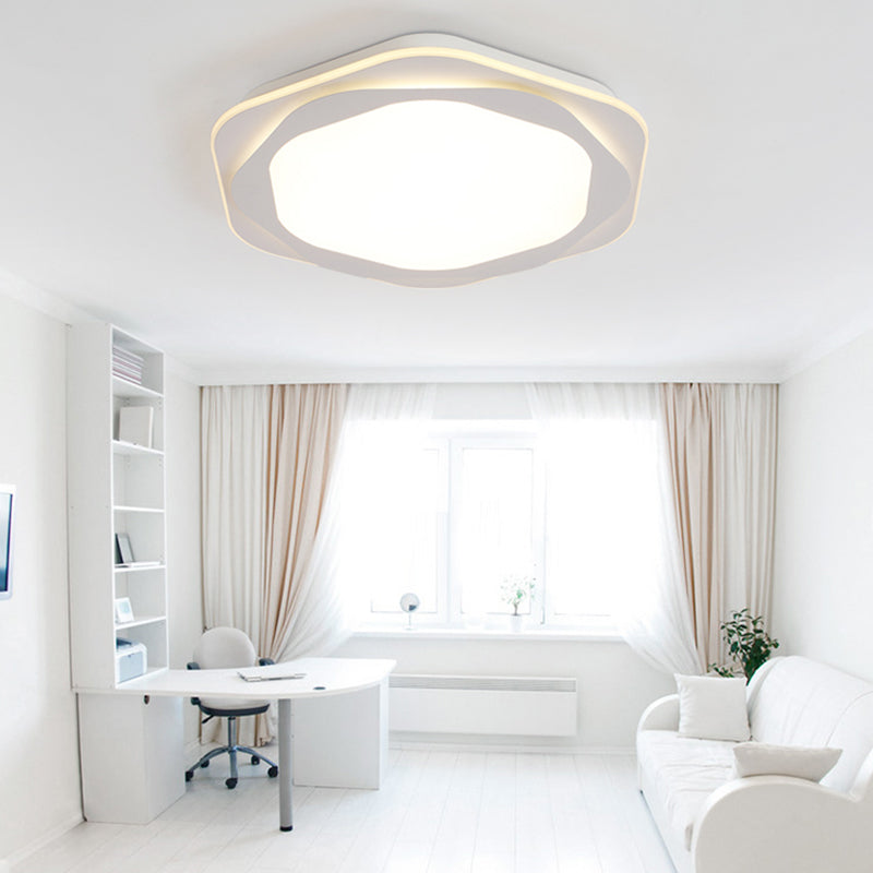 Hexagon Acrylic Flush Mount Lighting Contemporary White 16.5"/20.5" Wide LED Ceiling Lamp, Warm/White/3 Color Light White Clearhalo 'Ceiling Lights' 'Close To Ceiling Lights' 'Close to ceiling' 'Flush mount' Lighting' 284692