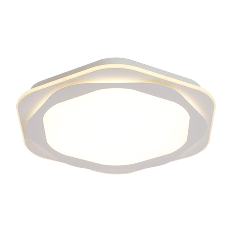 Hexagon Acrylic Flush Mount Lighting Contemporary White 16.5"/20.5" Wide LED Ceiling Lamp, Warm/White/3 Color Light Clearhalo 'Ceiling Lights' 'Close To Ceiling Lights' 'Close to ceiling' 'Flush mount' Lighting' 284693