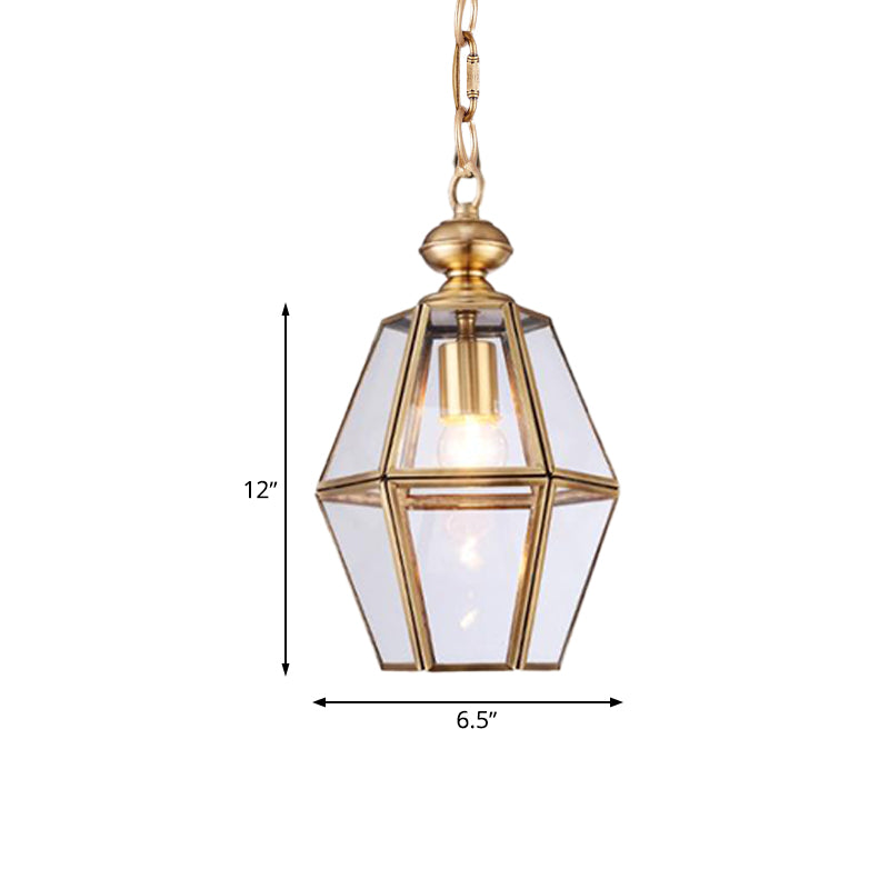 1 Bulb Ceiling Pendant Light Colonialism Living Room Hanging Lamp with Geometric Clear/Yellow Glass Shade Clearhalo 'Ceiling Lights' 'Glass shade' 'Glass' 'Pendant Lights' 'Pendants' Lighting' 284712