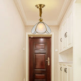 Colonial Flower Hanging Pendant 1 Head Frosted White Glass Suspended Lighting Fixture for Hall Clearhalo 'Ceiling Lights' 'Chandeliers' 'Glass shade' 'Glass' 'Pendant Lights' 'Pendants' Lighting' 284727