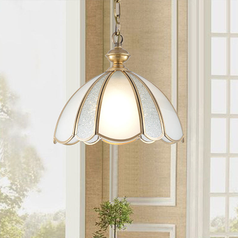 1 Bulb Ceiling Pendant Light Colonialism Kitchen Hanging Lamp with Scallop White Glass Shade Clearhalo 'Ceiling Lights' 'Chandeliers' 'Glass shade' 'Glass' 'Pendant Lights' 'Pendants' Lighting' 284732