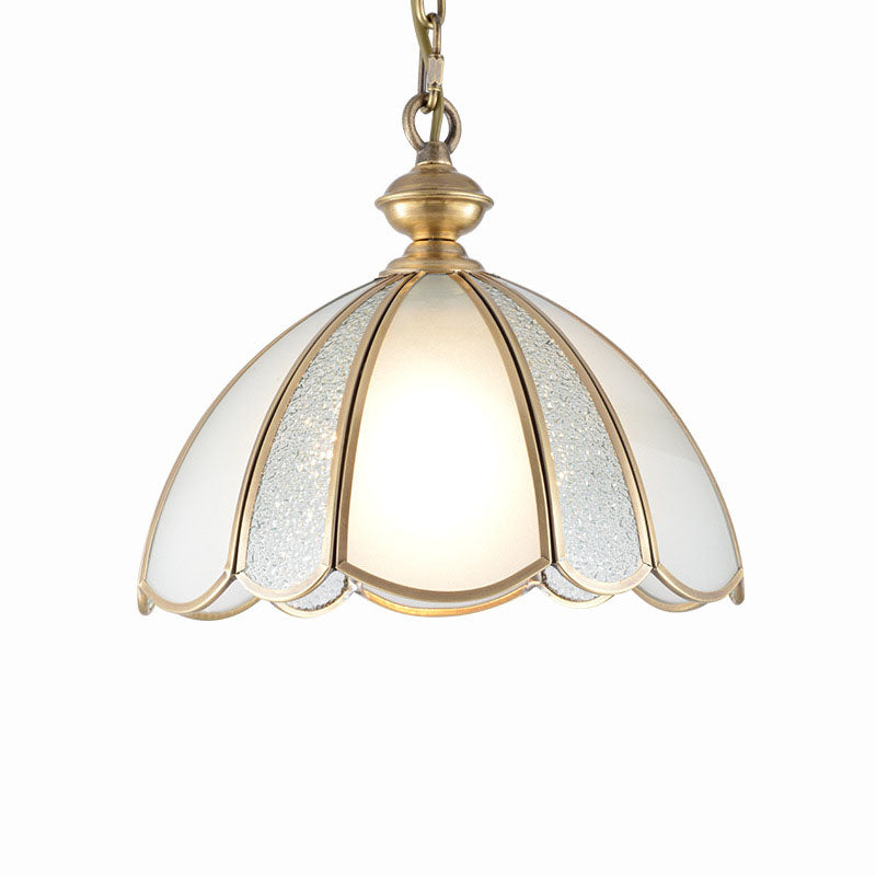 1 Bulb Ceiling Pendant Light Colonialism Kitchen Hanging Lamp with Scallop White Glass Shade Clearhalo 'Ceiling Lights' 'Chandeliers' 'Glass shade' 'Glass' 'Pendant Lights' 'Pendants' Lighting' 284734