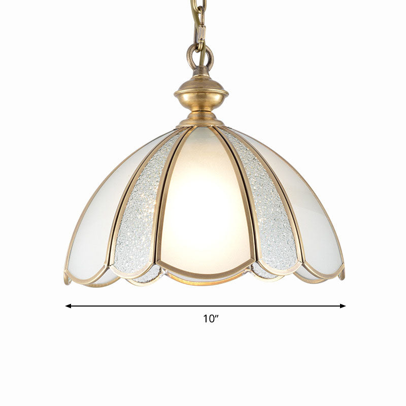 1 Bulb Ceiling Pendant Light Colonialism Kitchen Hanging Lamp with Scallop White Glass Shade Clearhalo 'Ceiling Lights' 'Chandeliers' 'Glass shade' 'Glass' 'Pendant Lights' 'Pendants' Lighting' 284735
