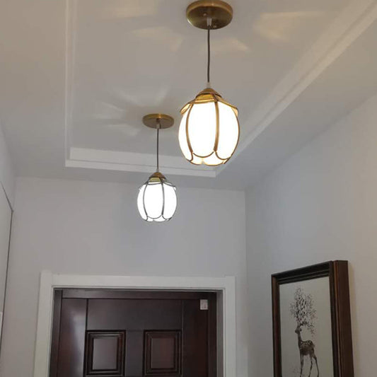 Colonial Scalloped Drop Lamp 1 Head White Glass Pendant Ceiling Light for Living Room Clearhalo 'Ceiling Lights' 'Glass shade' 'Glass' 'Pendant Lights' 'Pendants' Lighting' 284750