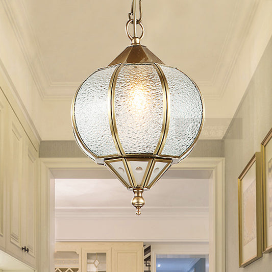Lantern Dining Room Ceiling Pendant Colonial Bubble Glass 1 Head Gold Hanging Light Fixture Clearhalo 'Ceiling Lights' 'Chandeliers' 'Glass shade' 'Glass' 'Pendant Lights' 'Pendants' Lighting' 284755
