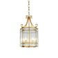 22"/23" H 4 Bulbs Cylinder Pendant Lamp Colonial Gold Clear Prismatic Glass Chandelier Light Fixture for Living Room Clearhalo 'Ceiling Lights' 'Chandeliers' 'Glass shade' 'Glass' Lighting' 284779