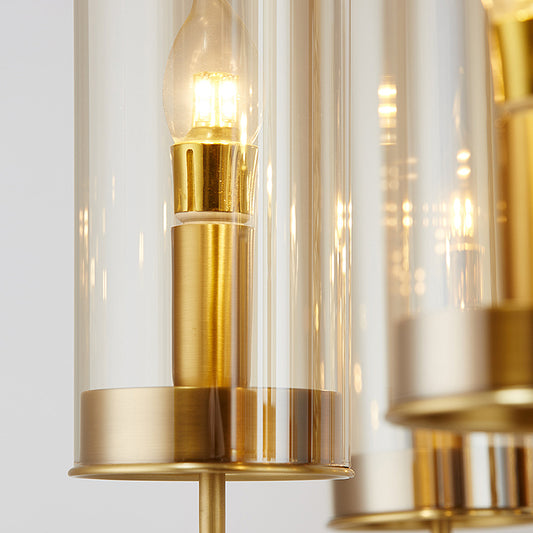 Gold 8 Heads Chandelier Lighting Colonialism Clear Glass Cylinder Pendant Ceiling Light Clearhalo 'Ceiling Lights' 'Chandeliers' 'Glass shade' 'Glass' Lighting' 284796