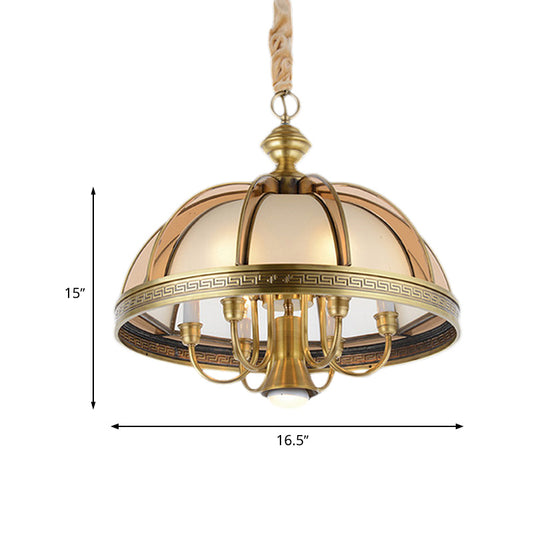 7 Bulbs Bowl Hanging Chandelier Colonial Brass Frosted Glass Ceiling Suspension Lamp for Kitchen, 16.5"/20.5" Wide Clearhalo 'Ceiling Lights' 'Chandeliers' 'Glass shade' 'Glass' Lighting' 284817