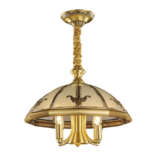 5 Bulbs Sandblasted Glass Chandelier Colonial Brass Dome Bedroom Pendant Lighting Fixture Clearhalo 'Ceiling Lights' 'Chandeliers' 'Glass shade' 'Glass' Lighting' 284822