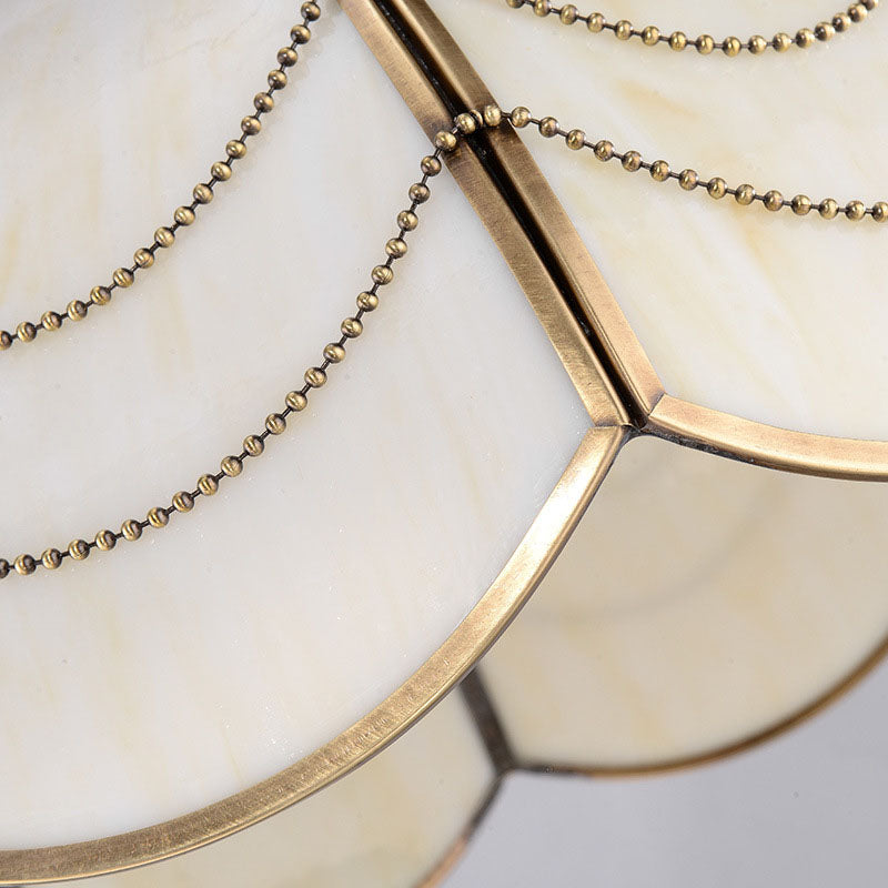 Scalloped White Glass Chandelier Light Colonialist 3 Bulbs Dining Room Pendant Lamp Clearhalo 'Ceiling Lights' 'Chandeliers' 'Glass shade' 'Glass' Lighting' 284830