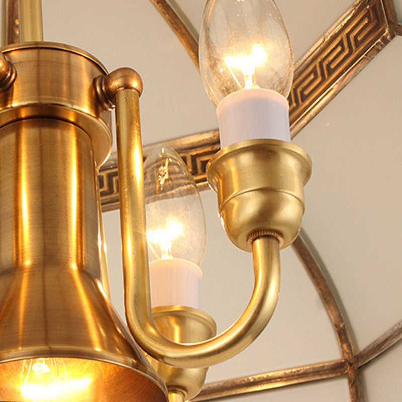 Brass 5 Heads Chandelier Lighting Colonialism Cream Glass Dome Pendant Ceiling Light for Dining Room Clearhalo 'Ceiling Lights' 'Chandeliers' 'Glass shade' 'Glass' Lighting' 284836