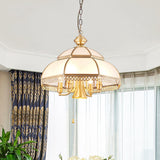 Milk Glass Dome Chandelier Lamp Colonial 5 Heads Bedroom Pendant Light Fixture in Brass Brass Clearhalo 'Ceiling Lights' 'Chandeliers' 'Glass shade' 'Glass' Lighting' 284837