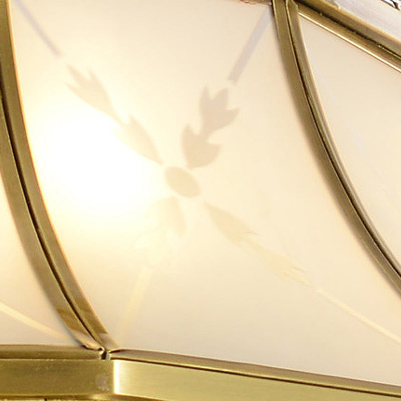 4 Bulbs Sandblasted Glass Chandelier Colonial Brass Bell Bedroom Pendant Lighting Fixture Clearhalo 'Ceiling Lights' 'Chandeliers' 'Glass shade' 'Glass' Lighting' 284880