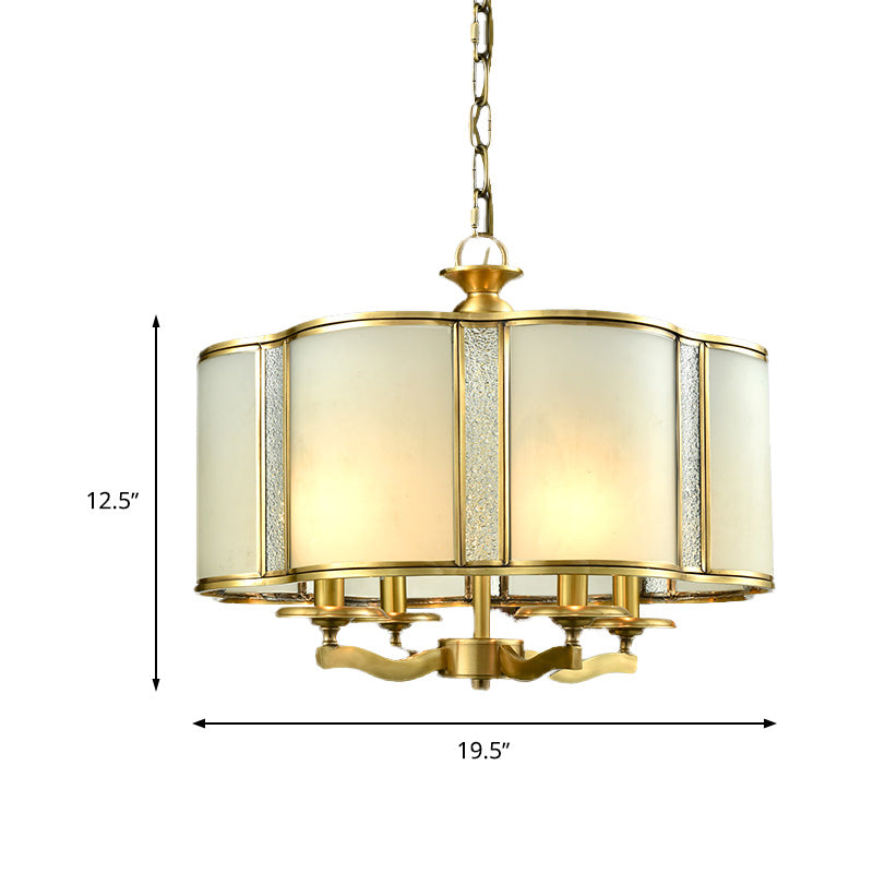 Scalloped Dining Table Pendant Chandelier Colonialism Opal White Glass 3/4 Heads Hanging Ceiling Light Clearhalo 'Ceiling Lights' 'Chandeliers' 'Glass shade' 'Glass' Lighting' 284885