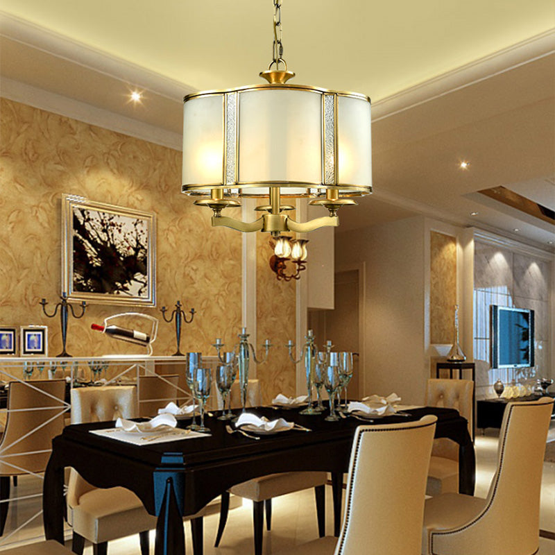 Scalloped Dining Table Pendant Chandelier Colonialism Opal White Glass 3/4 Heads Hanging Ceiling Light Clearhalo 'Ceiling Lights' 'Chandeliers' 'Glass shade' 'Glass' Lighting' 284888