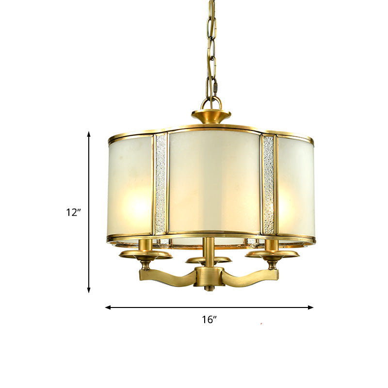 Scalloped Dining Table Pendant Chandelier Colonialism Opal White Glass 3/4 Heads Hanging Ceiling Light Clearhalo 'Ceiling Lights' 'Chandeliers' 'Glass shade' 'Glass' Lighting' 284890