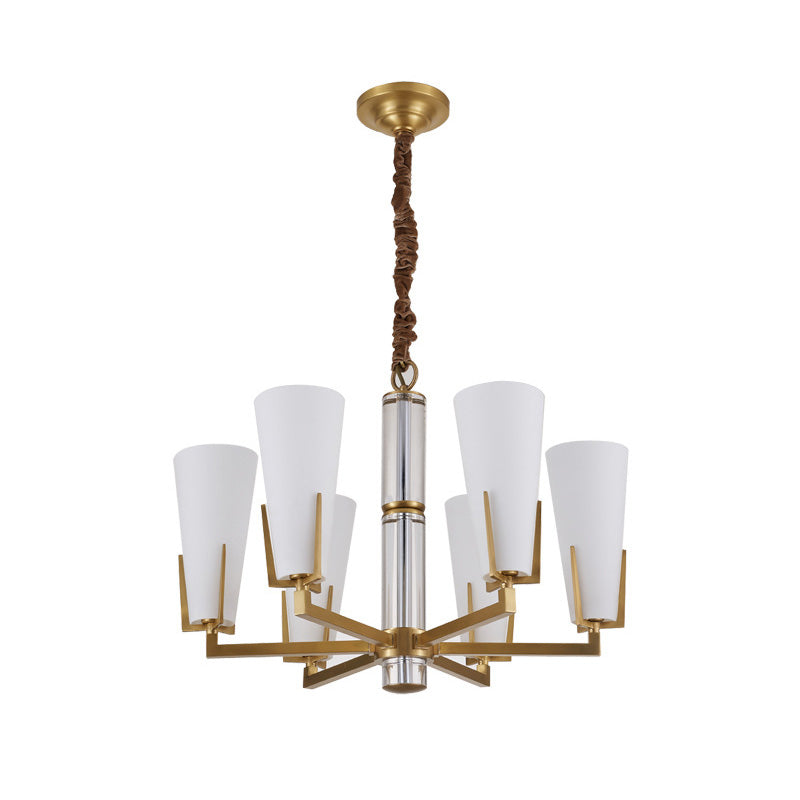 Colonial Conical Chandelier Lighting Fixture 6/8 Heads Frosted White Opal Glass Pendant Ceiling Light for Living Room Clearhalo 'Ceiling Lights' 'Chandeliers' 'Glass shade' 'Glass' Lighting' 284931