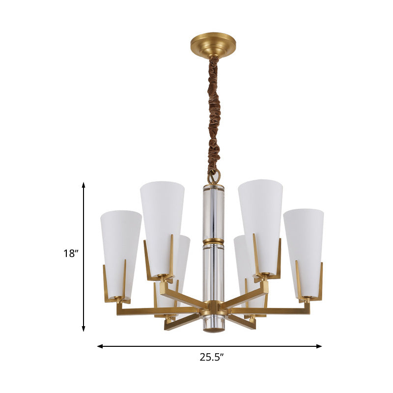 Colonial Conical Chandelier Lighting Fixture 6/8 Heads Frosted White Opal Glass Pendant Ceiling Light for Living Room Clearhalo 'Ceiling Lights' 'Chandeliers' 'Glass shade' 'Glass' Lighting' 284932