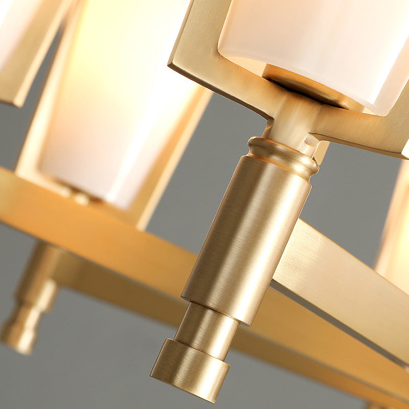 Colonial Conical Chandelier Lighting Fixture 6/8 Heads Frosted White Opal Glass Pendant Ceiling Light for Living Room Clearhalo 'Ceiling Lights' 'Chandeliers' 'Glass shade' 'Glass' Lighting' 284933