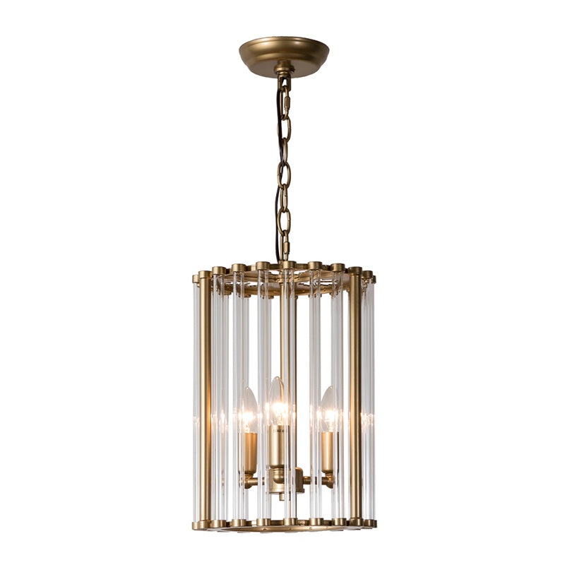 Cylindrical Clear Glass Pendant Chandelier Colonial 3 Bulbs Corridor Hanging Light Clearhalo 'Ceiling Lights' 'Chandeliers' 'Glass shade' 'Glass' Lighting' 284947