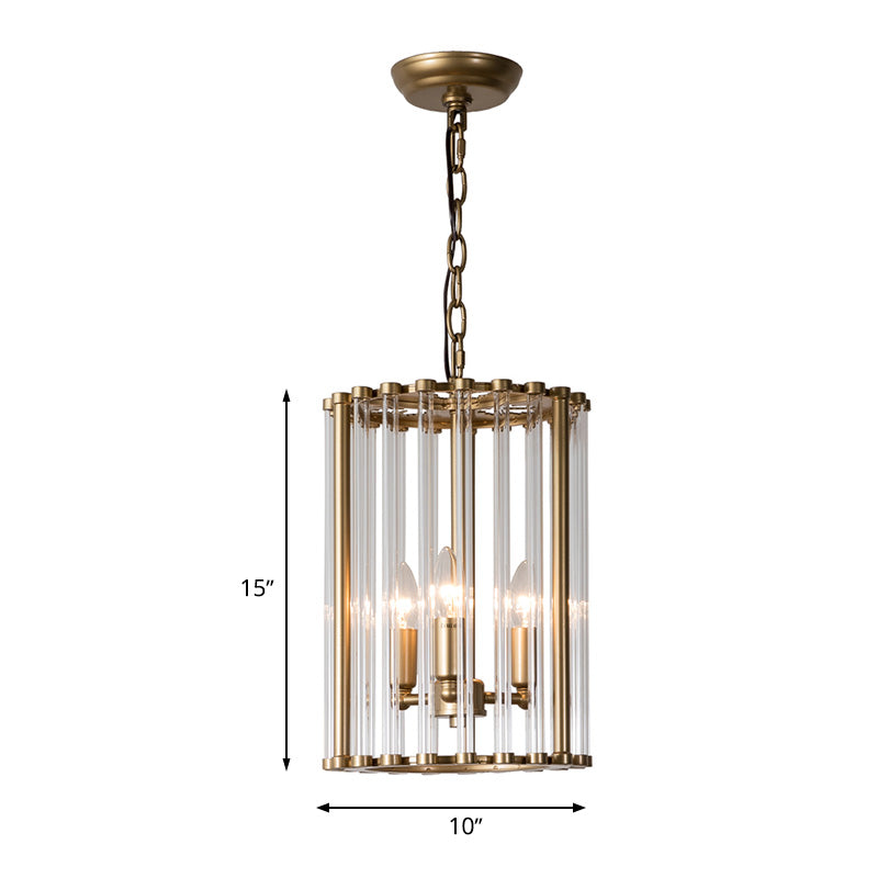 Cylindrical Clear Glass Pendant Chandelier Colonial 3 Bulbs Corridor Hanging Light Clearhalo 'Ceiling Lights' 'Chandeliers' 'Glass shade' 'Glass' Lighting' 284948