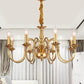 Metal Gold Pendant Chandelier Candelabra 6/8 Lights Colonialism Ceiling Hang Fixture for Living Room 8 Gold Clearhalo 'Ceiling Lights' 'Chandeliers' Lighting' options 284983_48c21236-93d1-4119-8e37-08ed9df32655